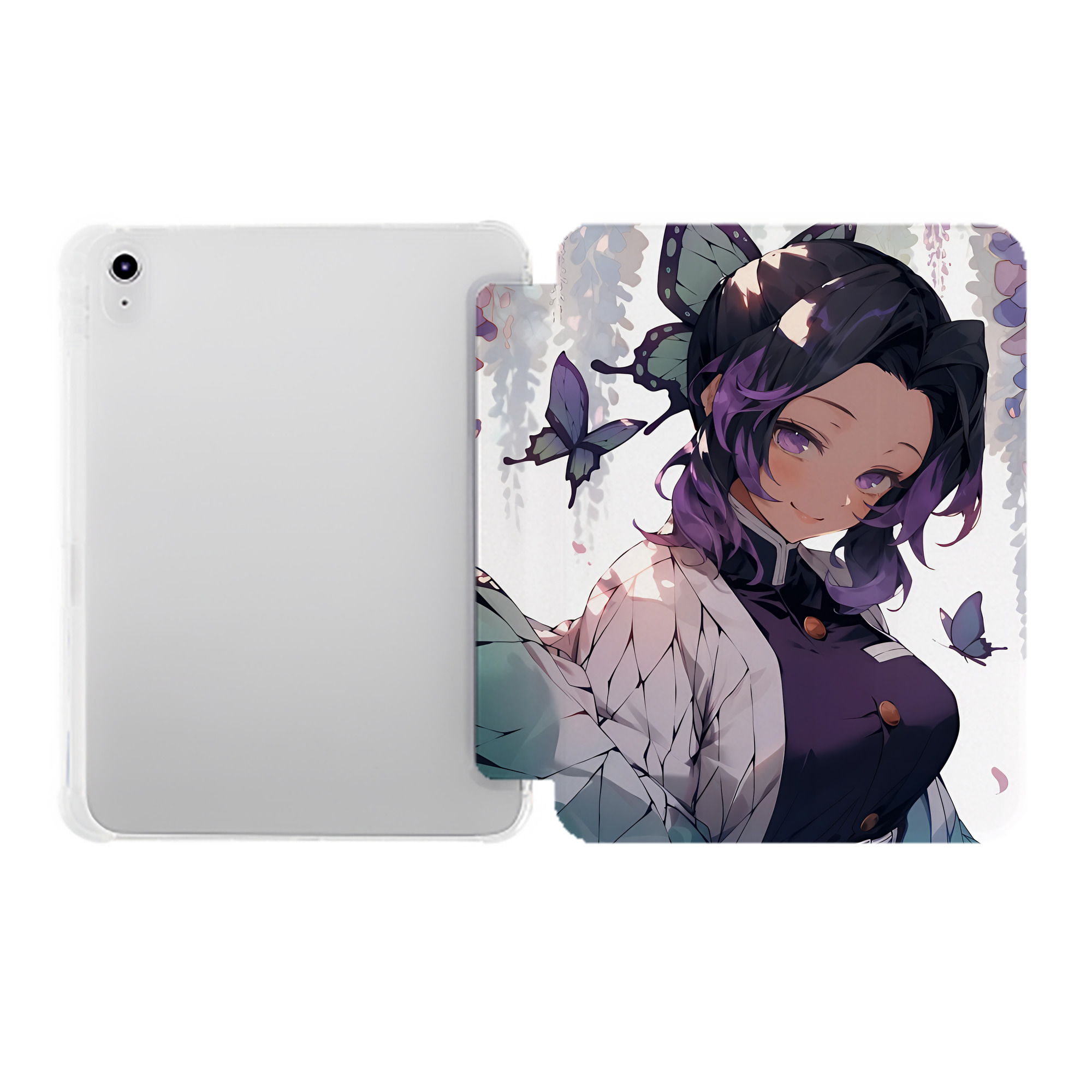 （画像用） 鬼滅の刃（きめつのやいば）蟲柱-胡蝶 しのぶ／こちょう しのぶ Kochou Shinobu IPad ケース ペン収納付き 三つ折りスタンド PUレザー×シリコン 対応機種9.5/10.5/10.9インチ